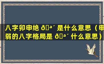 八字卯申绝 🪴 是什么意思（申弱的八字格局是 🪴 什么意思）